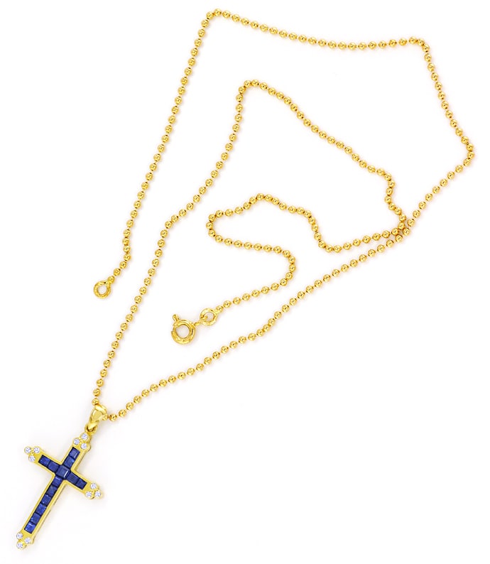 Foto 3 - Saphire Brillanten Kreuz an Kugelgoldkette 18K, S2607