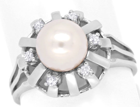 Foto 2 - Ring mit Leicht Rosa Akoya Zuchtperle, 6 Diamanten, S6669