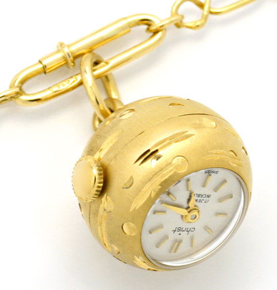 Foto 2 - Gold Kugel Anhäger Uhr Emaille Goldkette Rar 18K Topuhr, U1558